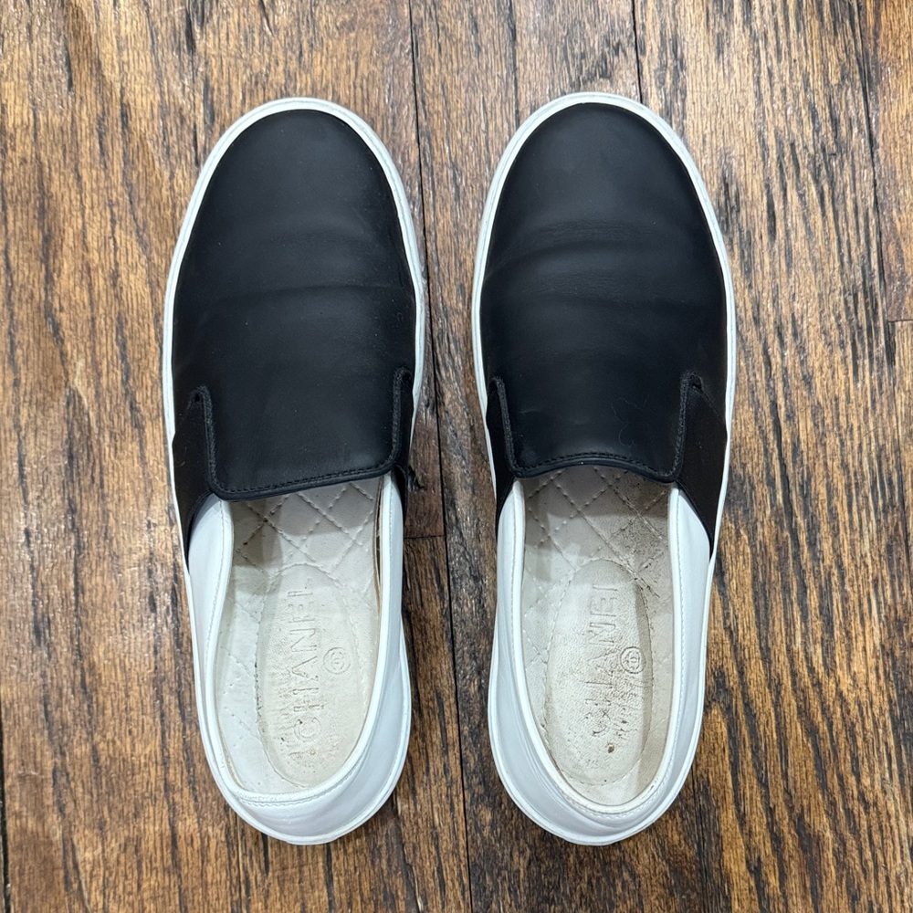 Chanel Black and White Slip-On Loafers